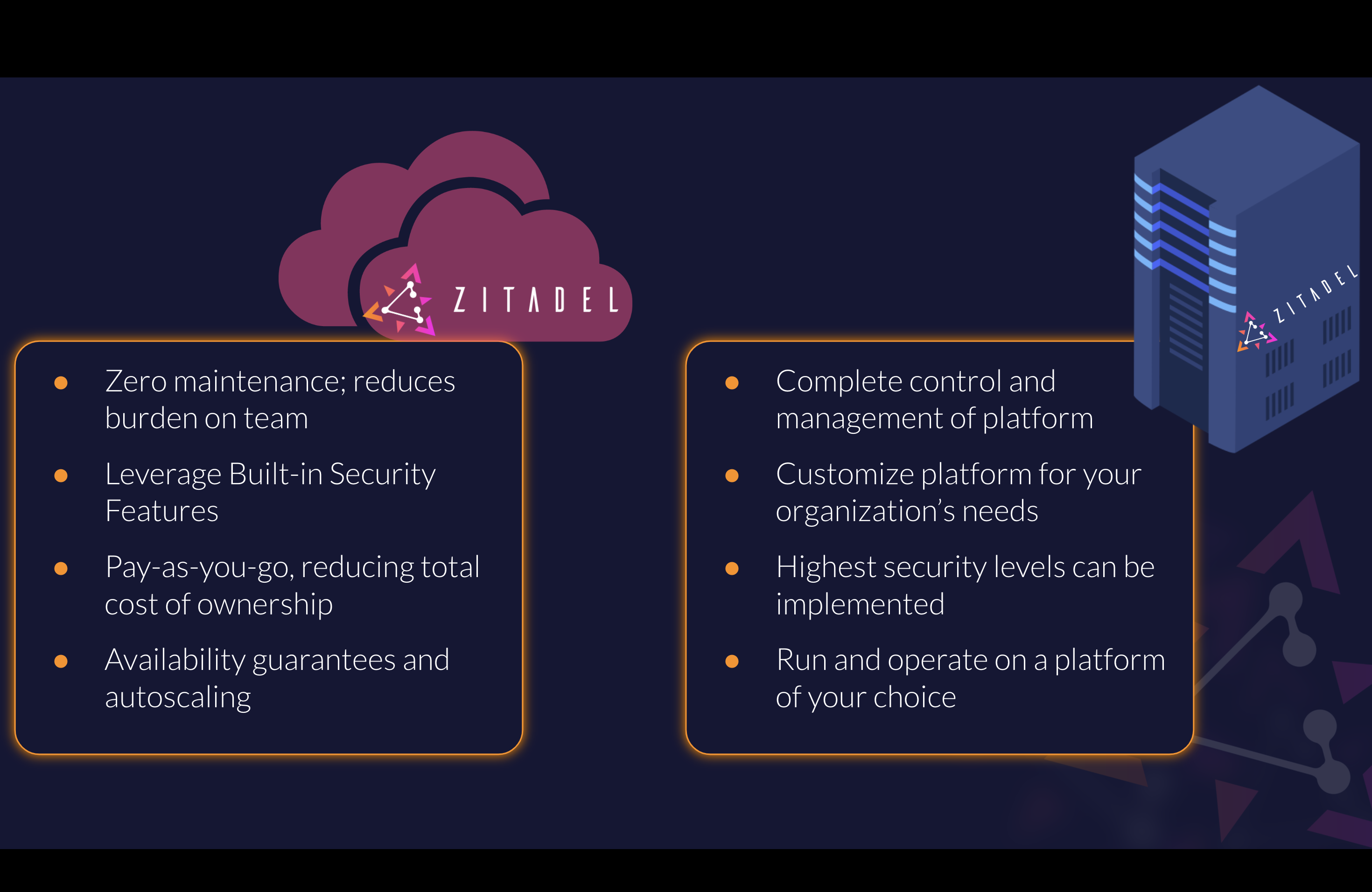 Figure 1: Benefits of Zitadel Cloud vs. Zitadel Self-Hosted