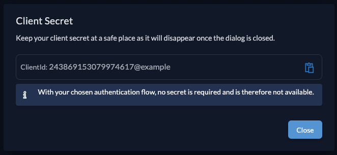 Create app in management console - copy client_id