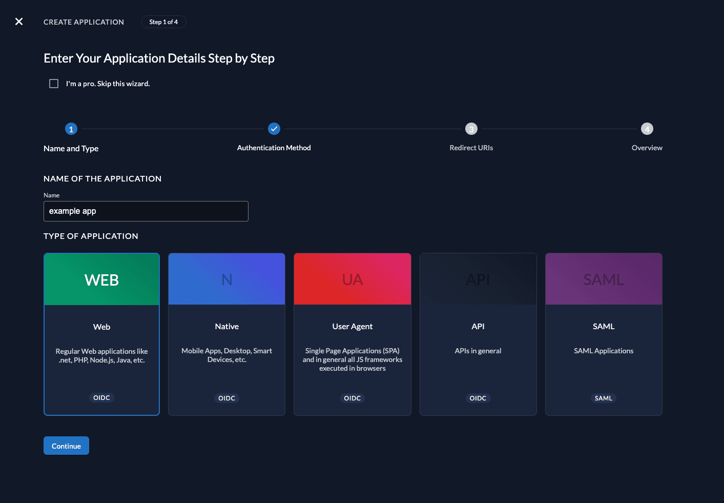 Create app in management console