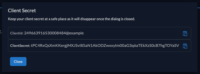 Create api key in management console