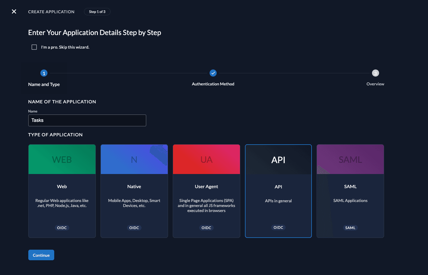 Create app in management console