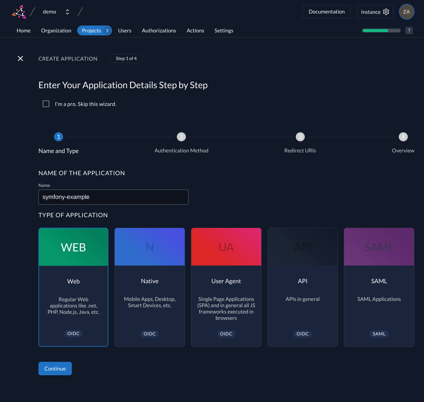 Create app in management console
