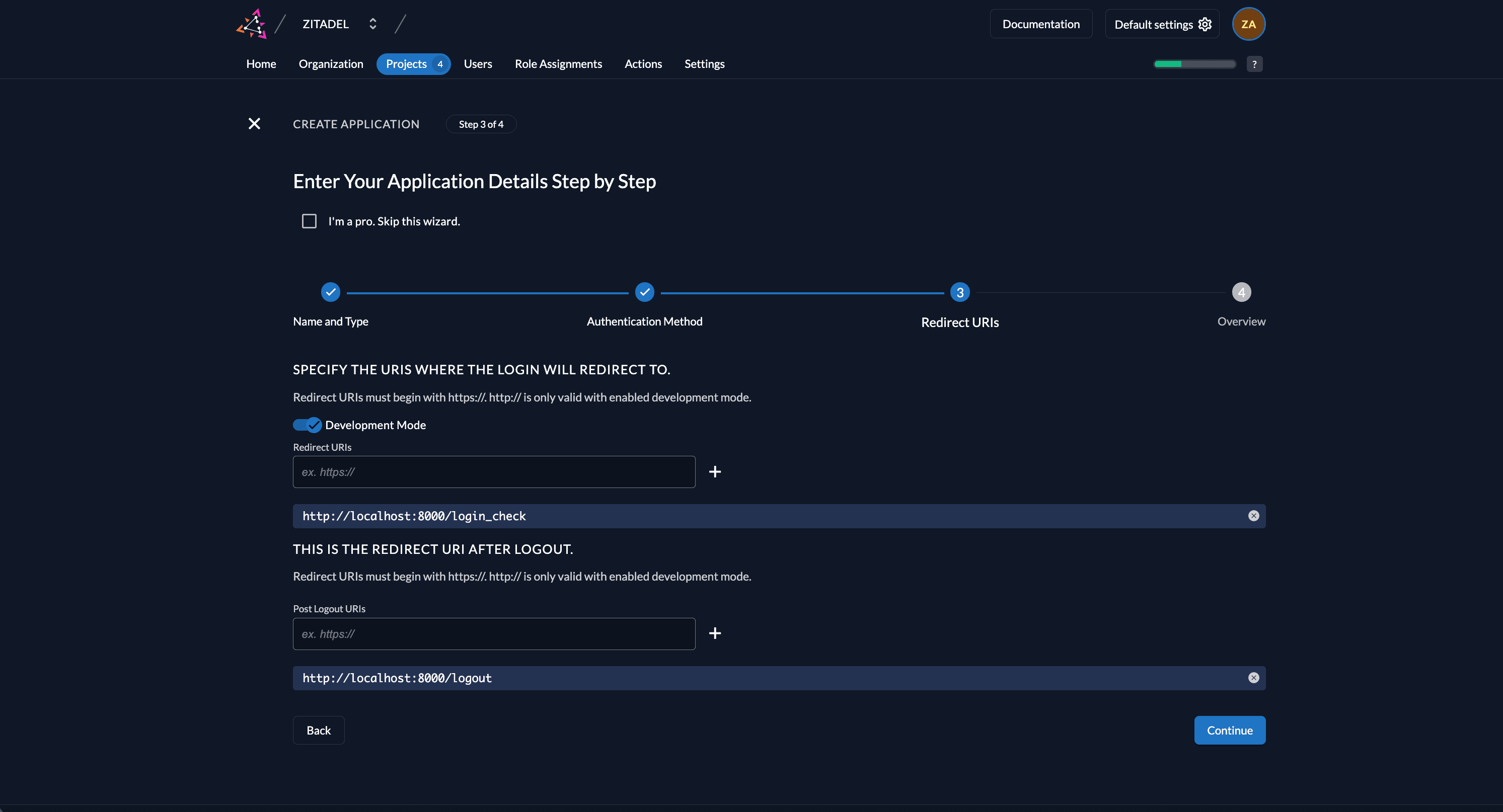 Configure app redirects management console