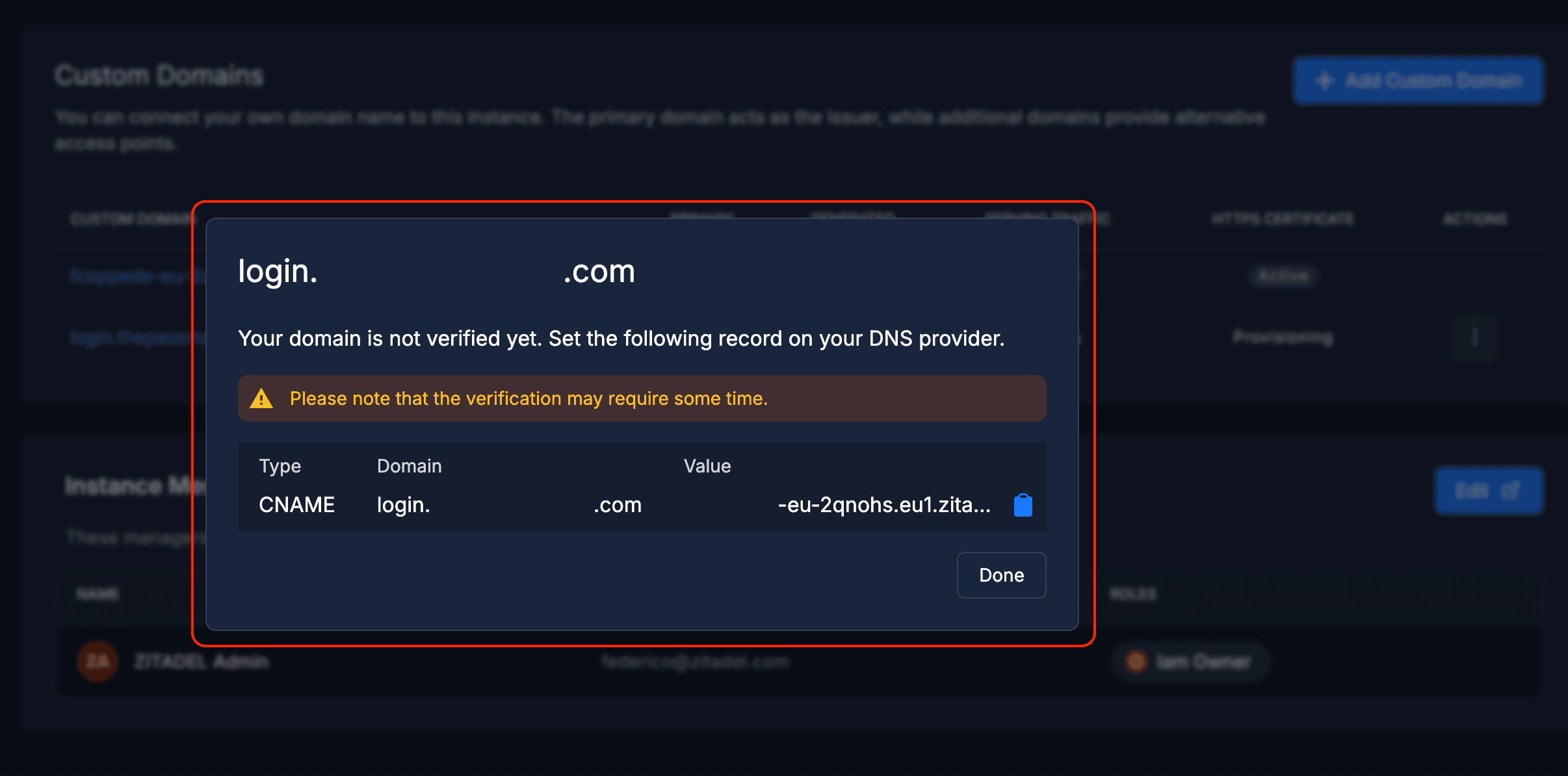 Verify Custom Domain