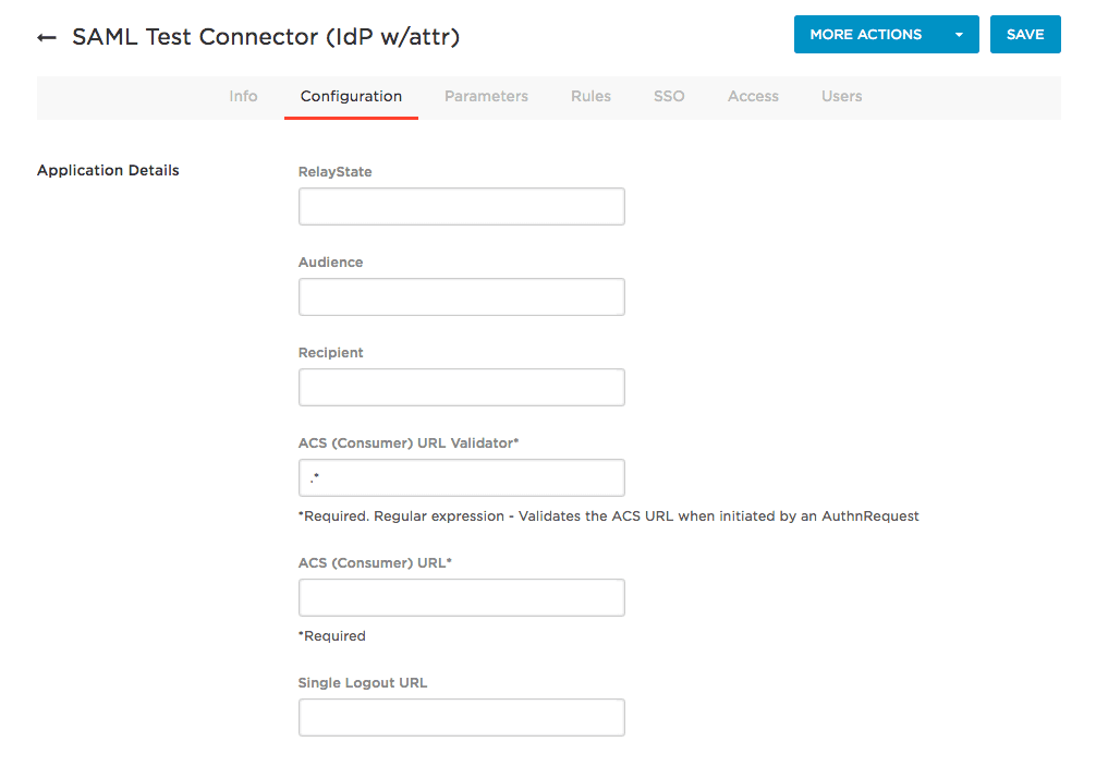 Image: OneLogin SAML configuration with ZITADEL URLs