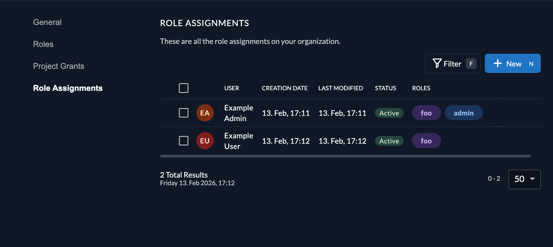 Project role assignments in management console