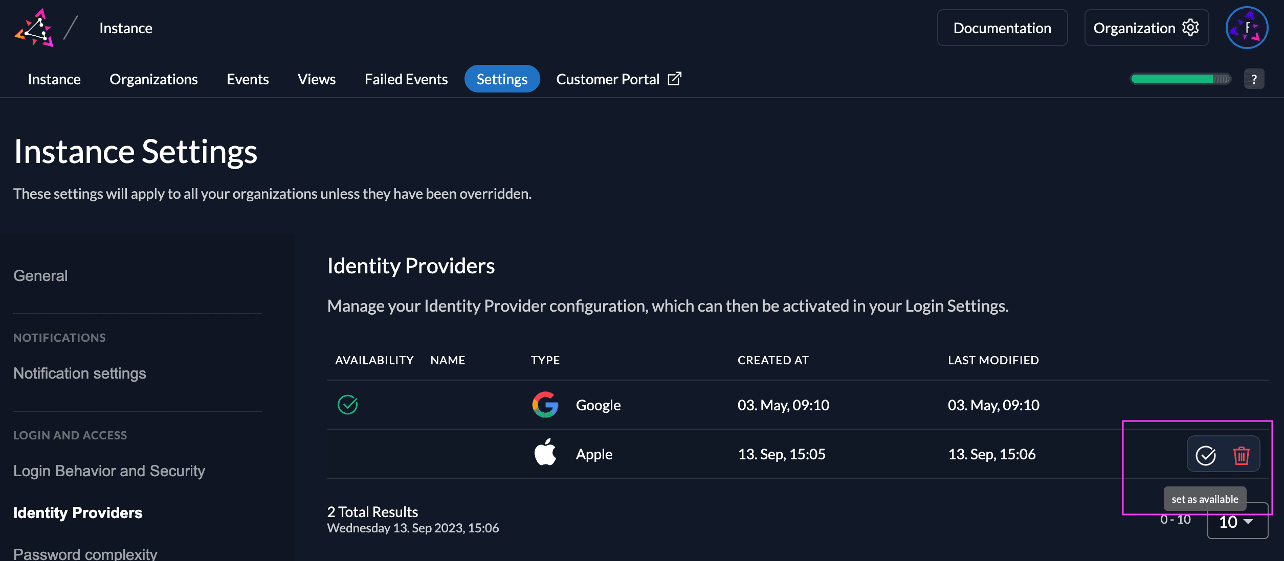 Activate the Apple Provider