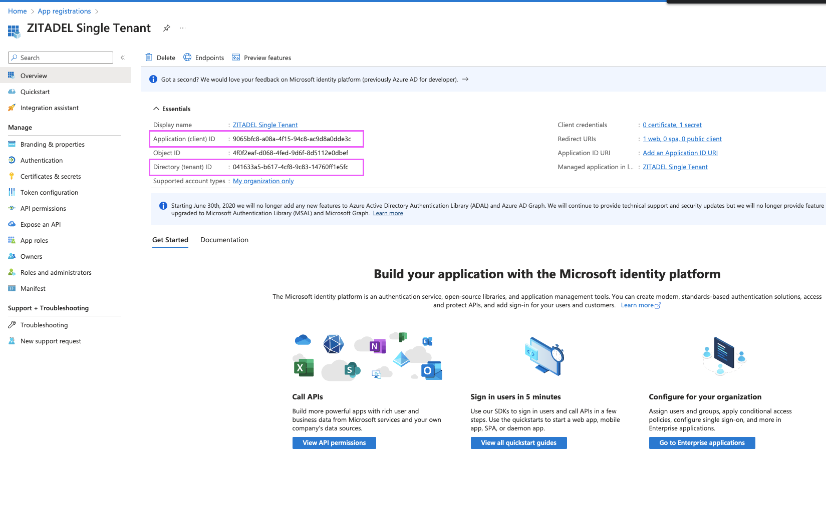 Azure Client ID and Tenant ID