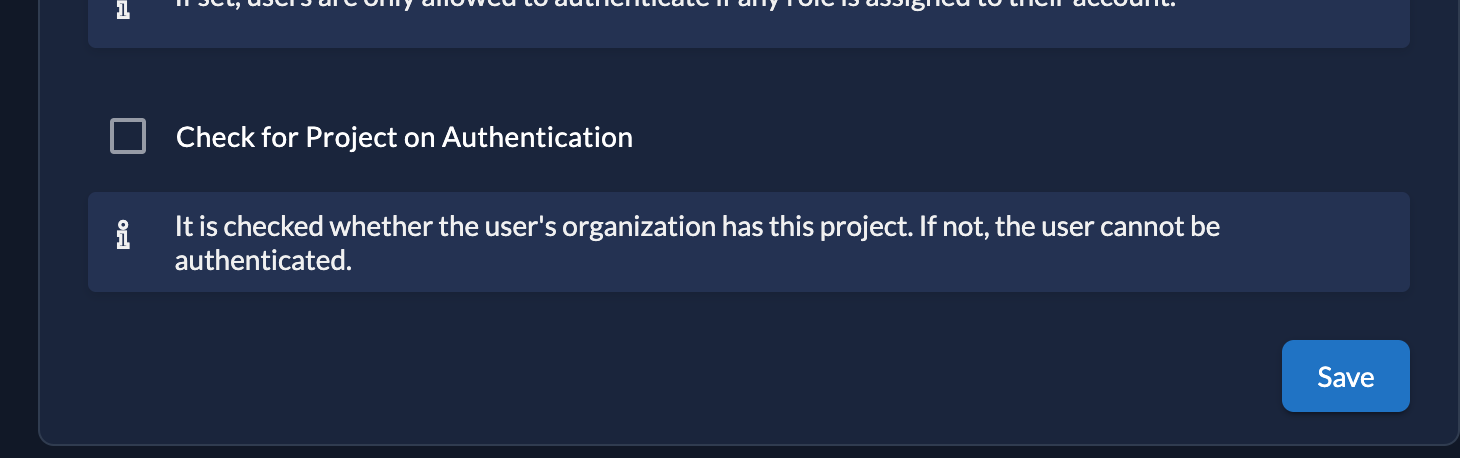 Project Settings: Check for Project on authentication
