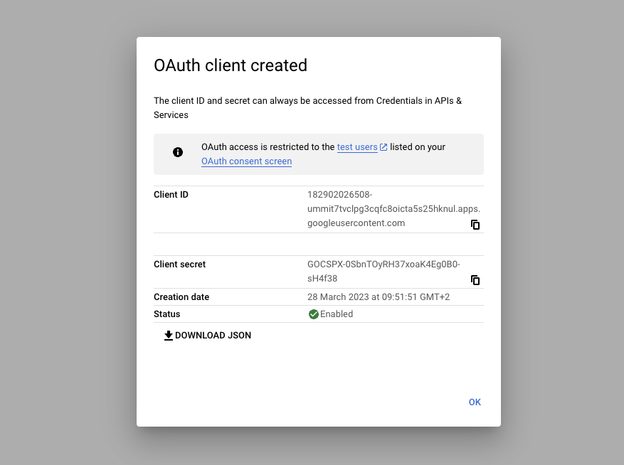 Google Client ID and Secret