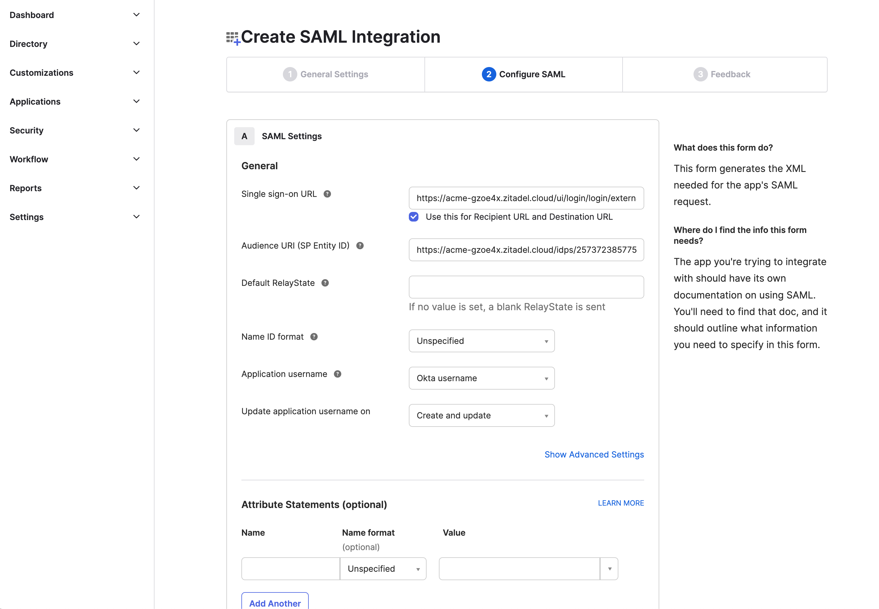 Add new SAML Application in OKTA