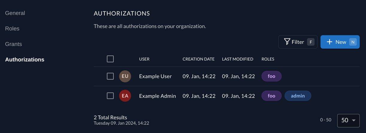 Project authorizations in console