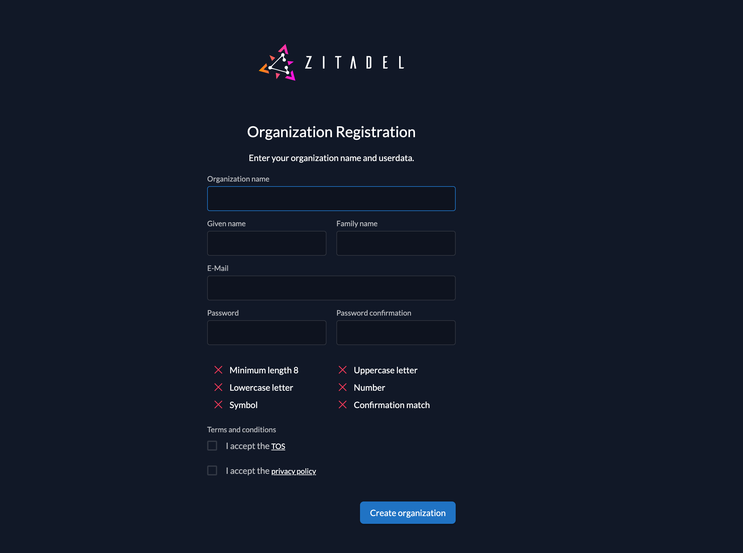 Register Organization Form